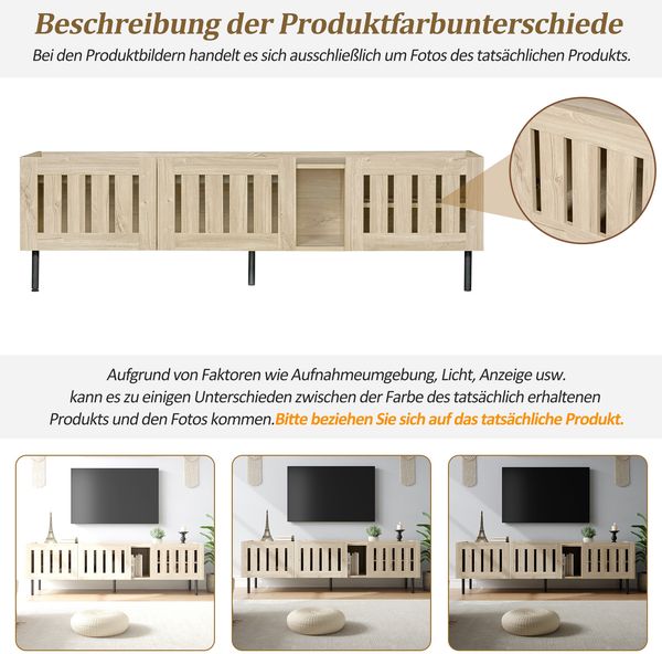 TV-Lowboard 160 x 40 x 47 cm mit 4 Ablagefächern – TV-Schrank in Naturholzoptik aus MDF mit Lamellentüren Bild 4