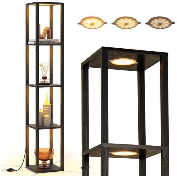 COSTWAY Stehlampe, 162cm mit dimmbaren LED-Lichtern, Regalen & Fußschalter