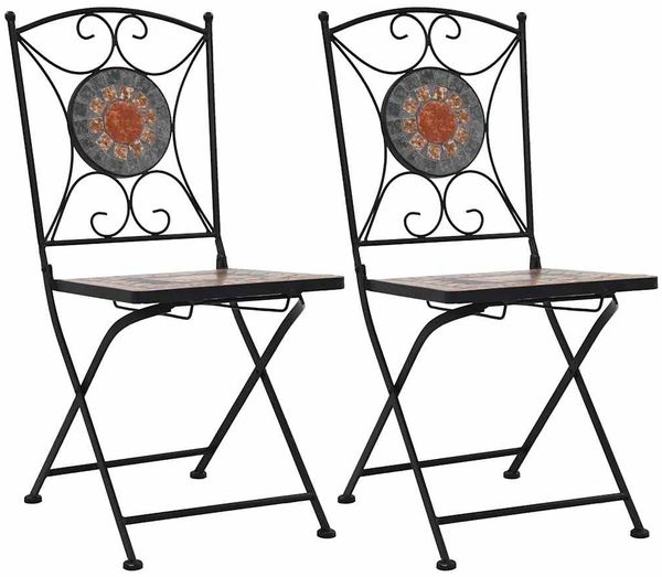 Gartenstuhl,Mosaik-Bistrostühle 2 Stk. Orange / Grau