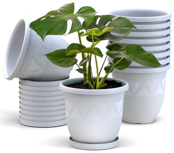 Plastard Pflanzkübel 3er, 5er, 10er Sets, Blumentopf mit passenden Untersetzer 15 - 40 cm (10 St, Blumenkübel ist Witterungs-, frost- und UV-beständig) Bild 4