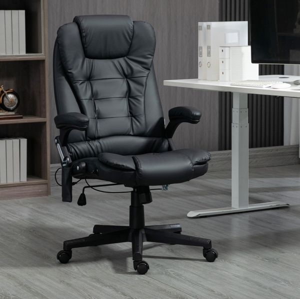 Bürostuhl mit Massagefunktion, 121cm×70cm×70cm, drehbar, Kunstleder, Schwarz