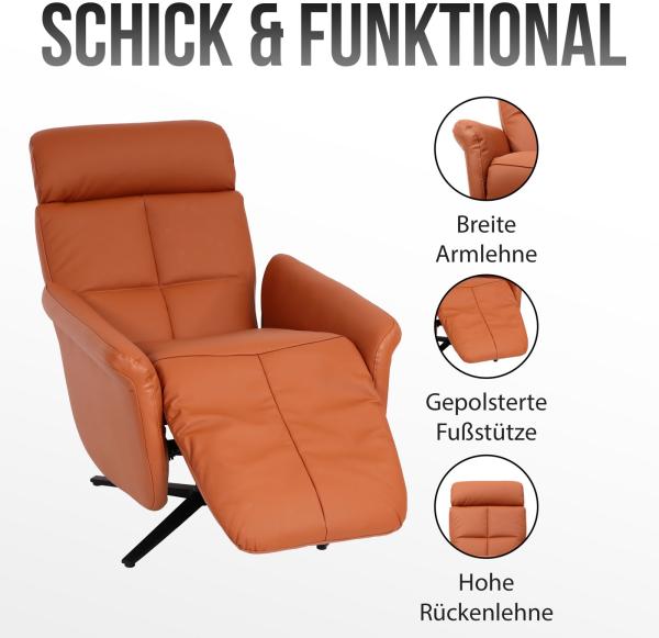 Relaxsessel HWC-L10, Design Fernsehsessel TV-Sessel Liegesessel, Liegefunktion drehbar, Voll-Leder ~ grau Bild 3