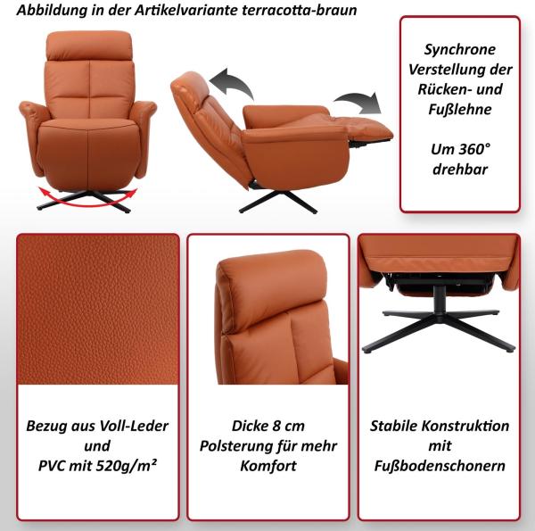 Relaxsessel HWC-L10, Design Fernsehsessel TV-Sessel Liegesessel, Liegefunktion drehbar, Voll-Leder ~ grau Bild 2