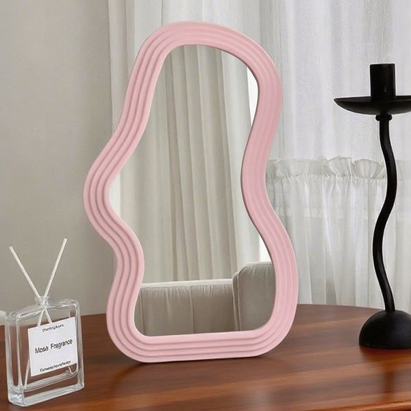 Nettlife Ganzkörperspiegel weiß/rosa Badezimmerspiegel unregelmäßiger Wandspiegel Stahlglas (1-St), für Zuhause Deko-Element für eine gemütliche Wohnatmosphäre