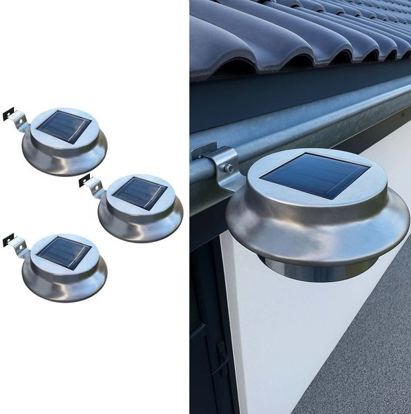 BURI Solar Edelstahl Dachrinnenleuchten 3-24 Stück | Außenleuchte LED Warmweiß | Solarleuchten wetterfest IP44 | Gartenbeleuchtung kabellos mit Dämmerungssensor