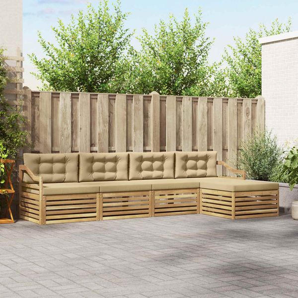 vidaXL Outdoor-Sofagarnitur mit Kissen 5 pcs Weiß und Beige Polyester 3390343