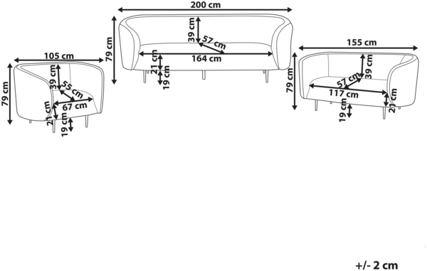 Sofa Set Stoff schwarz 6-Sitzer LOEN Bild 2