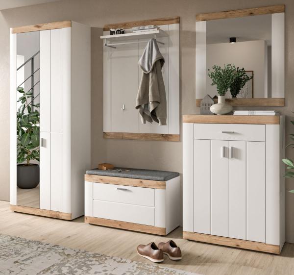 Garderobe Set 5-tlg. Sopela in weiß und Eiche 260 x 193 cm