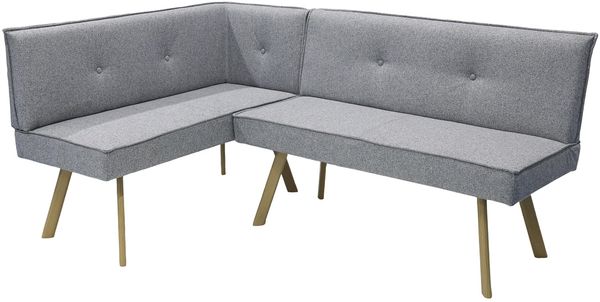 byLIVING Eckbank Ottawa, Langer Schenkel rechts, hellgrau, Eiche Natur, umlaufender Keder und Zierknöpfe, Sitzbank, Eckbank, Maße: 129x183, H 88, T 56 cm