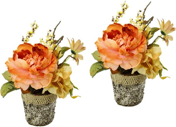 Kunstpflanze Gesteck aus Chrysantheme, I.GE.A, Höhe 19 cm, Im Topf, 2er Set