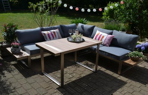 Dining Ecklounge Atlanta im Edelstahl/Teak Look - Polsterfarbe grau Bild 2