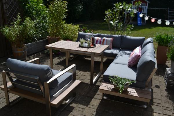Dining Ecklounge Atlanta im Edelstahl/Teak Look - Polsterfarbe grau Bild 6