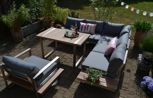 Dining Ecklounge Atlanta im Edelstahl/Teak Look - Polsterfarbe grau Bild 4