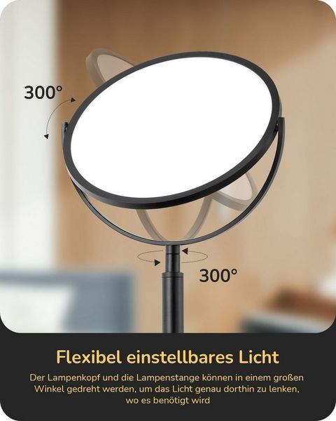 EDISHINE LED Nachttischlampe 55 cm Schwarz 300° drehbares LED-Panel, LED fest integriert, 4 Farbtemperaturen Touch Dimmbar, Nachtmodus & Timer