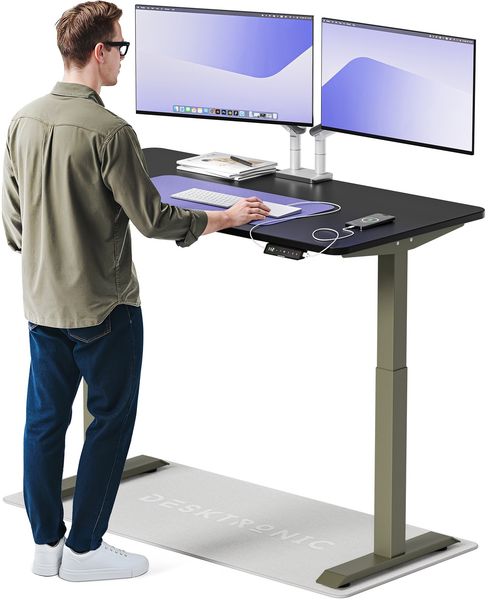 Desktronic HomeOne Elektrisch höhenverstellbarer Schreibtisch 140x70 cm Grün/Schwarz mit Memory-Funktion, Anti-Kollisions Technologie, USB-A und USB-C-Ladeanschlüssen
