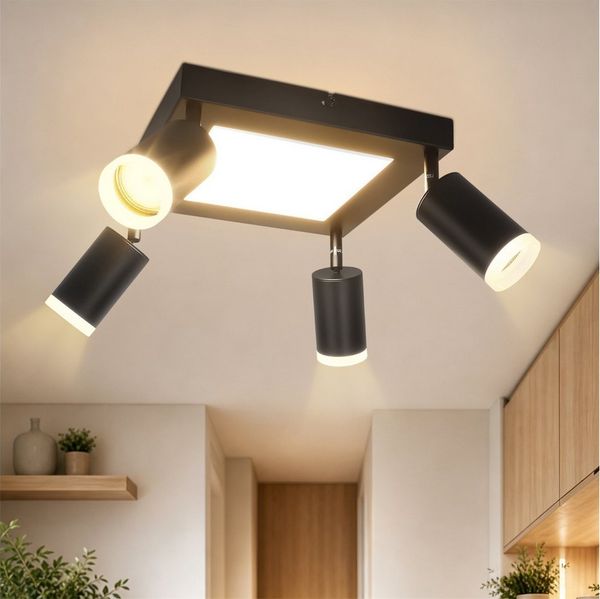 Nettlife Deckenstrahler 1/2/3/4 Flammig GU10 Modern Schwarze Deckenlampe Schwenkbar 350°, LED wechselbar, Warmweiß, Schwenkbar Flurlampe Metall für Schlafzimmer Küche Büro