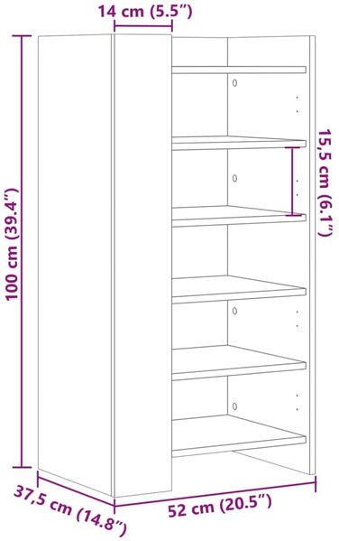 vidaXL Schuhschrank Schwarz 52x37,5x100 cm Holzwerkstoff 848445 Bild 10