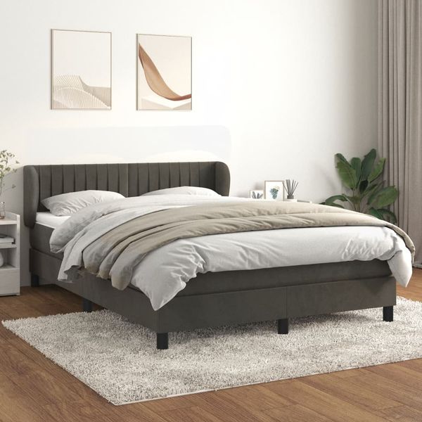 vidaXL Boxspringbett mit Matratze Dunkelgrau 140x200 cm Samt 3127614