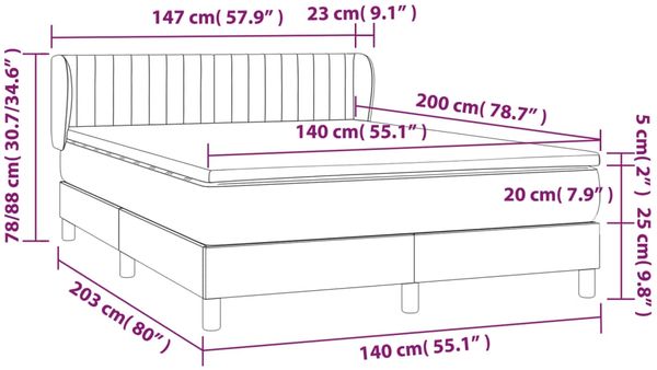 vidaXL Boxspringbett mit Matratze Dunkelgrau 140x200 cm Samt 3127614 Bild 7
