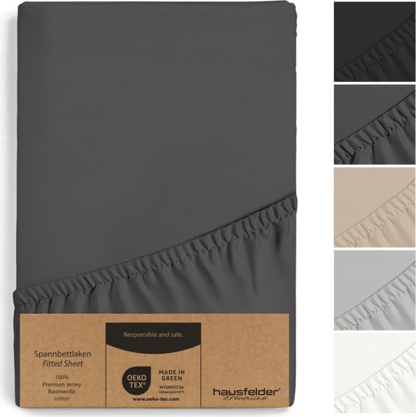 Hausfelder Spannbettlaken Boxspring Bettlaken, Spannbetttuch (Boxspring, 90/100x200cm, Schwarz), Jersey-Baumwolle, Gummizug: rundum, (1 Stück), verschiedene Farben und Größen