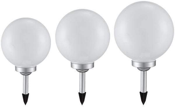 3er Set LED Solarleuchten, Außenlampe, Kugel, weiß silber