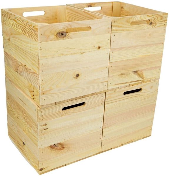 Kistenkolli Altes Land Allzweckkiste 4 Stück Weinkiste Natur passend für Ikea Kallax und Expeditregale (Spar-Set, 4er Set)