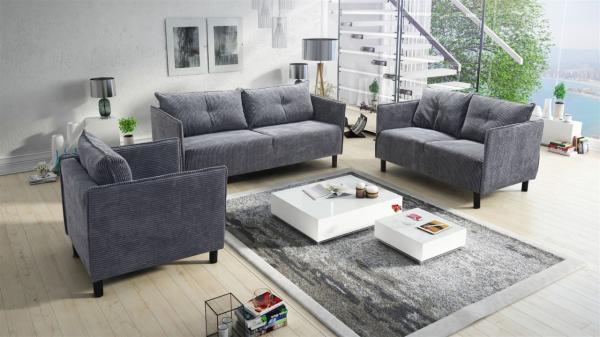 Sofaset Designersofa DECLAN 3-2-1 in Stoff Lincoln Dunkelgrau