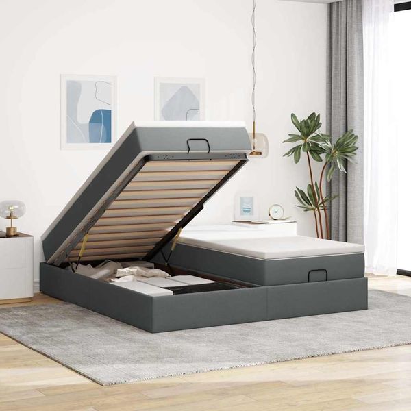 vidaXL Ottoman-Bett mit Matratzen Dunkelgrau 160x200 cm Stoff 3311235
