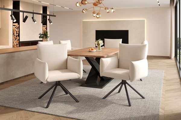 Drehbarer Esszimmerstuhl 2er-Set 360° H 88 x T 60 x B 60 cm, Leinenbezug Beige