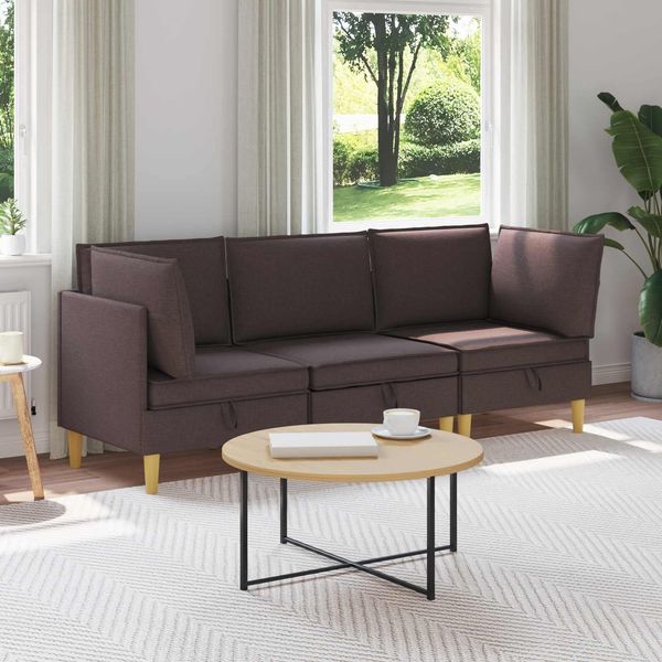 vidaXL Wohnzimmergarnitur mit Kissen 3 pcs Dunkelbraun Stoff 3413693