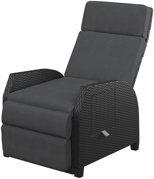 STEELSØN 'Caelum' Polyrattan Sessel mit Liegefunktion, schwarz, verstellbare Rückenlehne, inkl. Polster, Ausklapptisch, wetterfest, 2er Set Bild 11