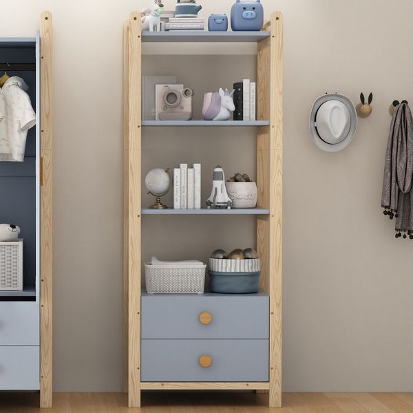 Flieks Kleiderschrank 4 Ebenen Bücherregal Standregal mit 2 Schubladen 70×44×180cm