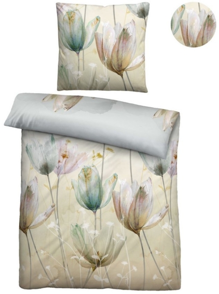biberna Baumwoll-Satin Bettwäsche 0614508 TULPE, perlmutt, 1x 155x220 cm + 1x 80x80 cm