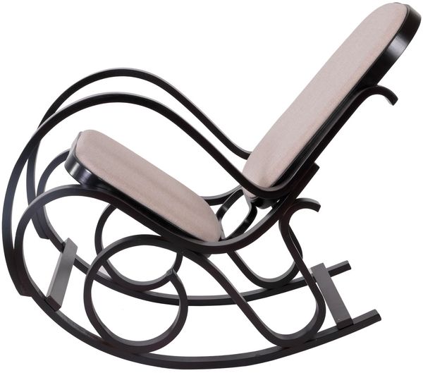 Schaukelstuhl M41, Schwingsessel Fernsehsessel, Massiv-Holz ~ Walnuss-Optik, Stoff/Textil beige Bild 5