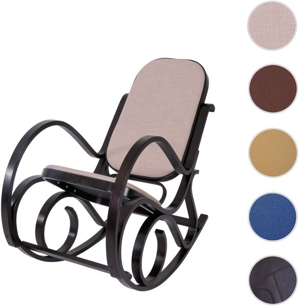 Schaukelstuhl M41, Schwingsessel Fernsehsessel, Massiv-Holz ~ Walnuss-Optik, Stoff/Textil beige Bild 9