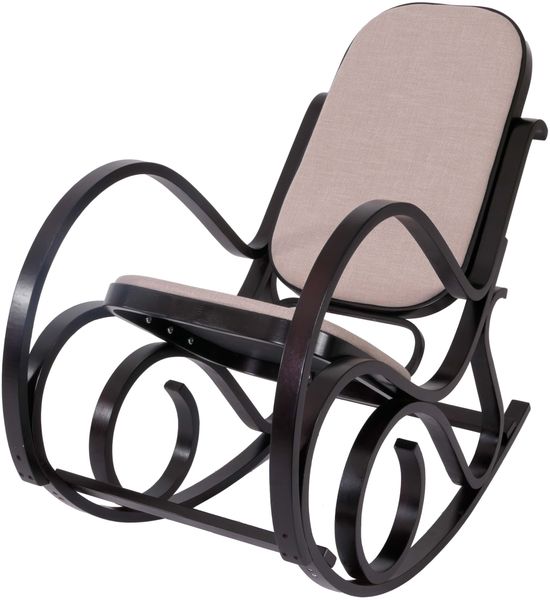 Schaukelstuhl M41, Schwingsessel Fernsehsessel, Massiv-Holz ~ Walnuss-Optik, Stoff/Textil beige