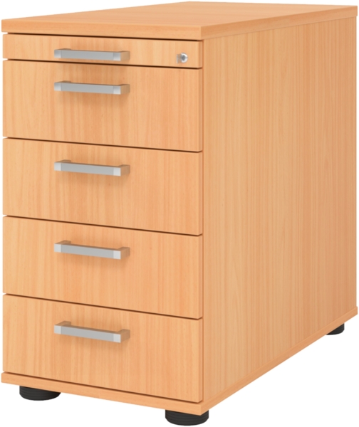 bümö Schreibtisch Schrank abschließbar, Schubladenschrank Holz in Buche, Container mit Schubladen - Schubladen Schrank Büro, Schreibtisch Container od. Schreibtisch Kommode mit Chromgriffe, SC50-6-6-CE