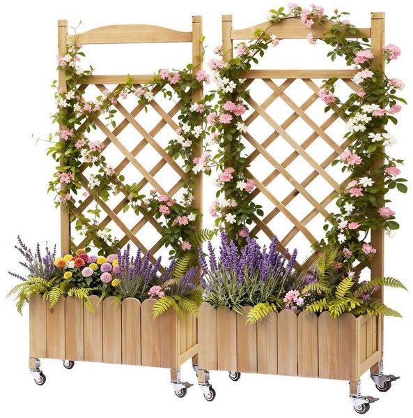 COMHOMA Blumenkasten Rankgitter Pflanzkasten mit Rollen, Holz Hochbeet mit Spalier (2 ST, 2 St, Farbe und Menge sind optional), wetterbeständiger Pflanzenkübel mit Drainagelöchern