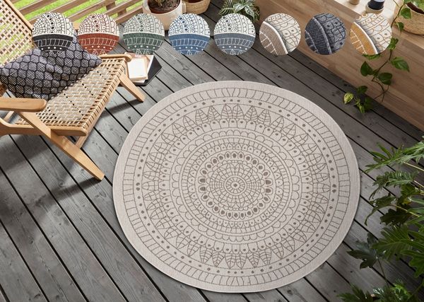 In- & Outdoor Wendeteppich Porto Creme Beige, rund - 140 cm Durchmesser