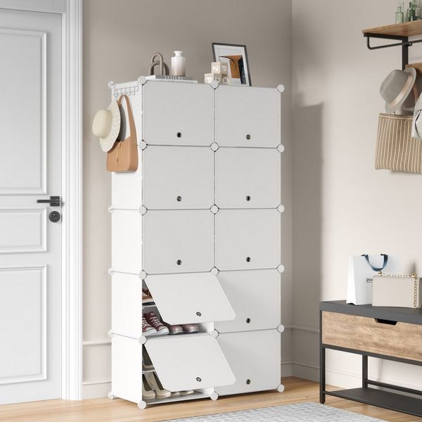 Mondeer Schuhregal, Kunststoff Schuhschrank 10 Ebenen, Schuhregal Organizer hält 40 Paar Schuhe Platzsparendes, für Flur Schlafzimmer Wohnzimmer Eingang (Weiß)