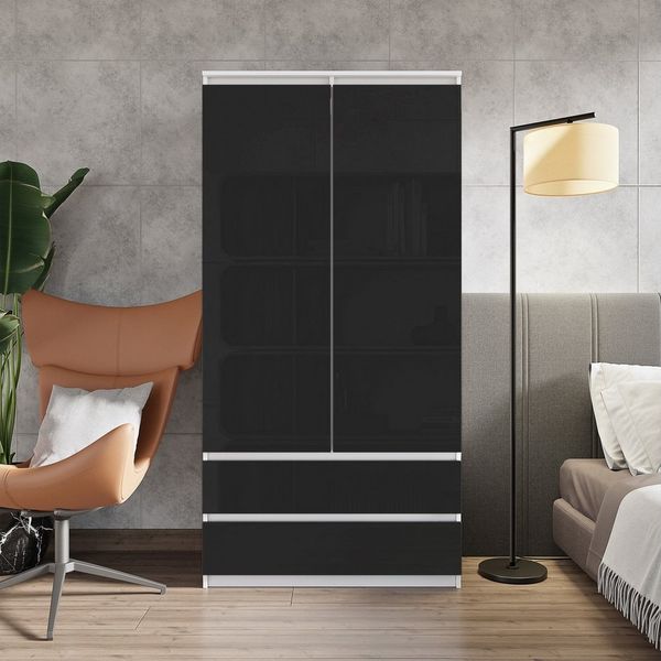 Furnica Kleiderschrank Garderobenschrank, 2 Türen und 2 Schubladen H180 x B90 x T50cm
