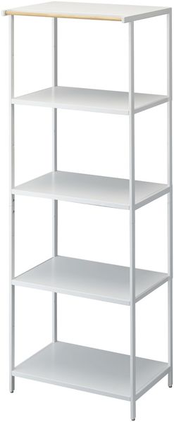 YAMAZAKI 3599 Tower 5-stöckiges Aufbewahrungsregal, weiß, Stahl/Holz, minimalistisch, 60 x 46.5 x 170 cm