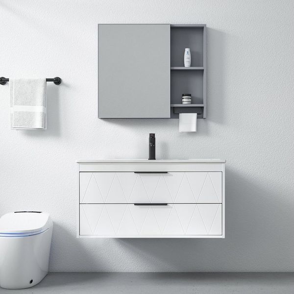 UEV Waschbeckenunterschrank 60cm/75cm/90cm hängend (Badezimmmer Möbel für Gäste WC) Schubladen mit Soft-close, Badmöbel Set für Badezimmer