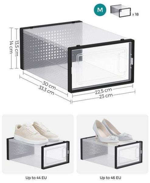 Songmics Schuhboxen 18er Set, Polypropylen Transparent/Schwarz Bild 2