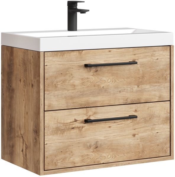 Badplaats Badezimmermöbel Florence 01 60 cm – Kastanien Eiche – Wandhängendes Badmöbel mit Waschbecken und Soft-Close