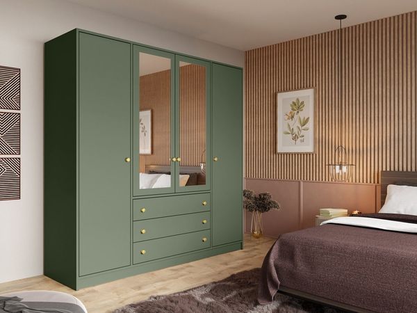Beautysofa Kleiderschrank mit Spiegel und 3 Schubladen (Zur Auswahl: zweitürig, dreitürig oder viertürig, verschiedene Farben) Höhe 200 cm