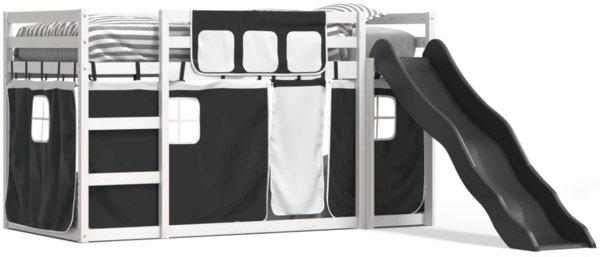 vidaXL Etagenbett mit Rutsche und Gardinen Weiß und Schwarz 90x200 cm 3284110