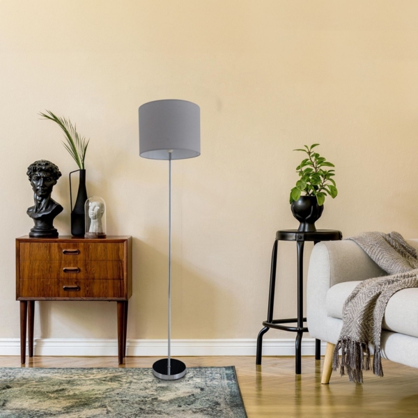 Stehlampe Wohnzimmer Textil Schirm Stehleuchte Schlafzimmer Stoff Grau 2051216 Bild 2