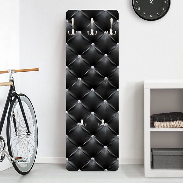 Bilderdepot24 Garderobenpaneel Design Muster Diamant Schwarz Luxus (ausgefallenes Flur Wandpaneel mit Garderobenhaken Kleiderhaken hängend), moderne Wandgarderobe - Flurgarderobe im schmalen Hakenpaneel Design