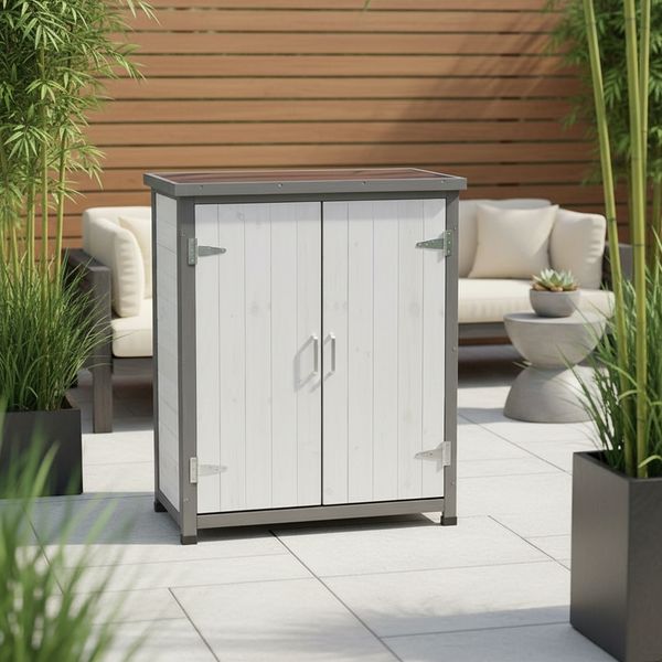 Gartenschuppen Geräteschrank Gerätehaus Weiß Gartenschrank Aufbewahrungsschrank
